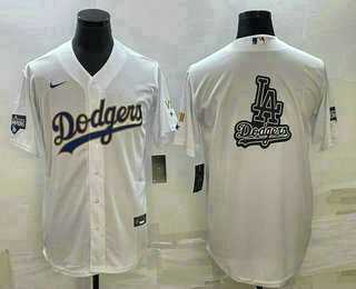 Men%27s Los Angeles Dodgers White Team Big Logo Cool Base Stitched Baseball Jersey->los angeles dodgers->MLB Jersey